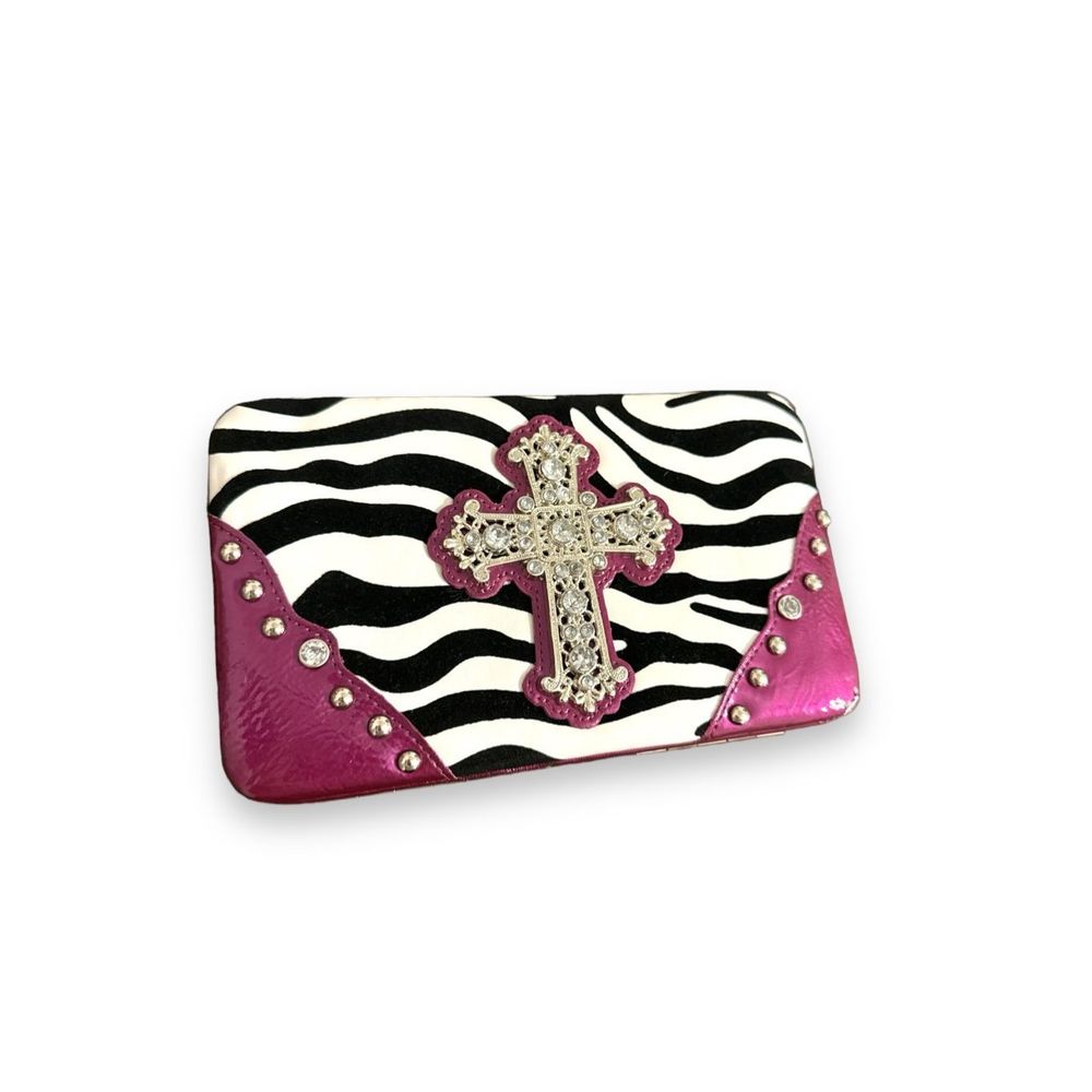 Purple Zebra Print Rhinestone Cross wallet - Picture 2 of 7